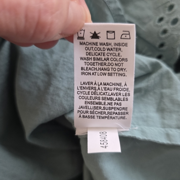 RW&CO Sage Green Cotton Eyelet Ruffle Sleeve Blouse Square Neck Top M - Picture 10 of 10